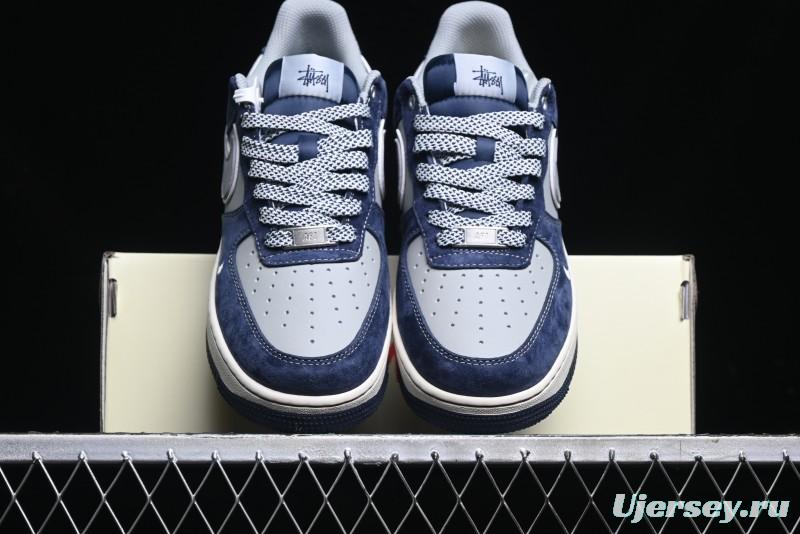Nike Air Force 1 '07 Low Stussy Collaboration - Grey Blue Suede Low-Top Casual Sneakers - SJ6698-007