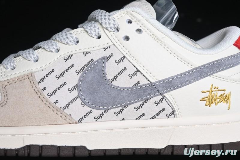 Nike SB Dunk Low Stussy Collaboration - Beige Grey Gold Embroidery Anniversary High-End Custom Low-Top Casual Skate Shoes - XS1086-001