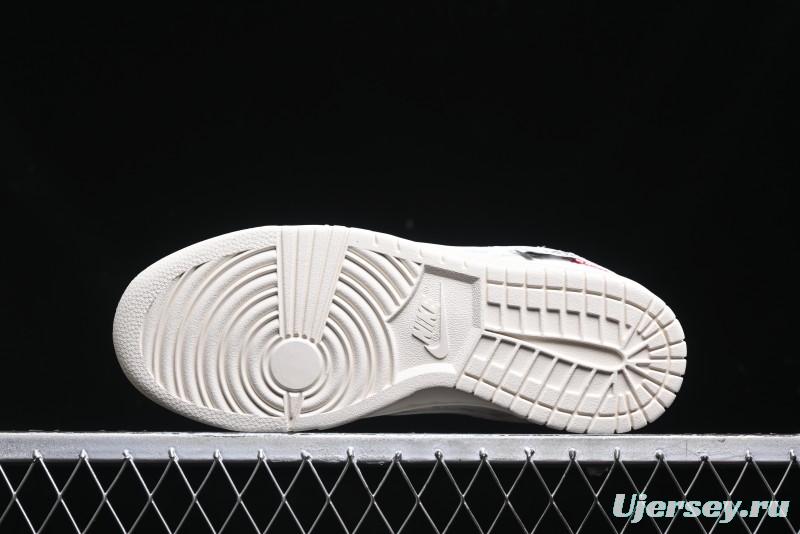 Nike SB Dunk Low Stussy Collaboration - Patchwork Grey White Swoosh Anniversary Custom Low-Top Casual Sneakers - YX5066-218