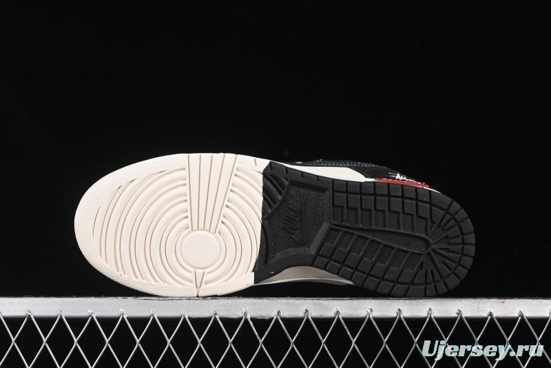 Nike SB Dunk Low Stussy Collaboration - Embroidered Black Swoosh Anniversary Custom Low-Top Casual Sneakers - MM1089-034