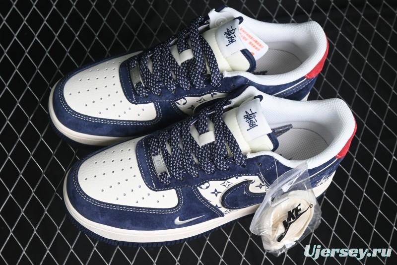 Nike Air Force 1 '07 Low Stussy Collaboration - Navy Red Print Casual Sneakers - XZ6188-350