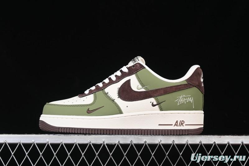 Nike Air Force 1 '07 Low Stussy Collaboration - Green Brown Low-Top Casual Sneakers - KK1988-038