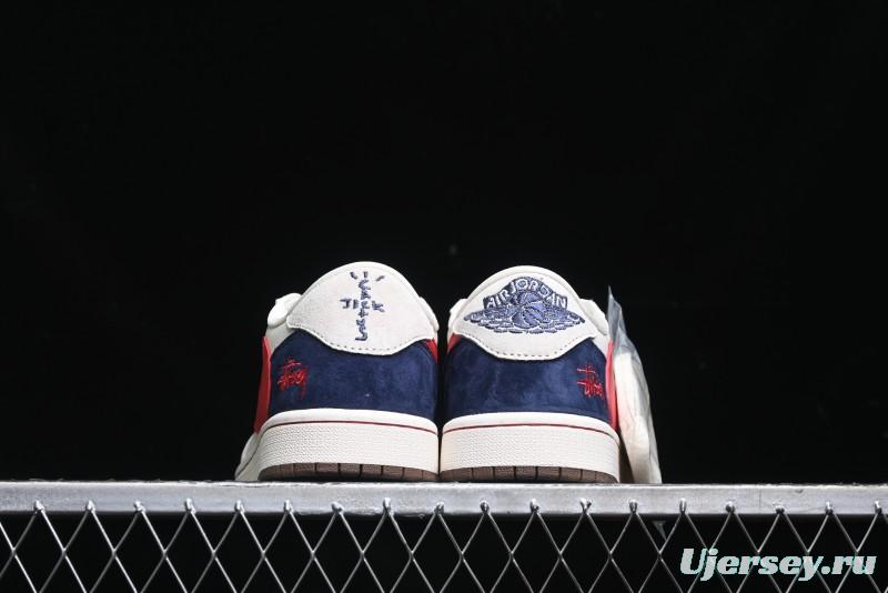 Nike Travis Scott x Fragment Design x Air Jordan 1 Low OG SP AJ1 Retro Sneakers with Reverse Swoosh - SJ2068-135