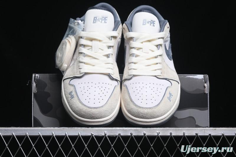 Nike Air Jordan 1 Low AJ1 Bape Collaboration - Custom High-End Retro Basketball Shoes with Light Grey Check - DM9188-008