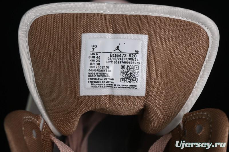 Nike Air Jordan 1 Mid AJ1 Basketball Shoes in Khaki Pink - BQ6472-620