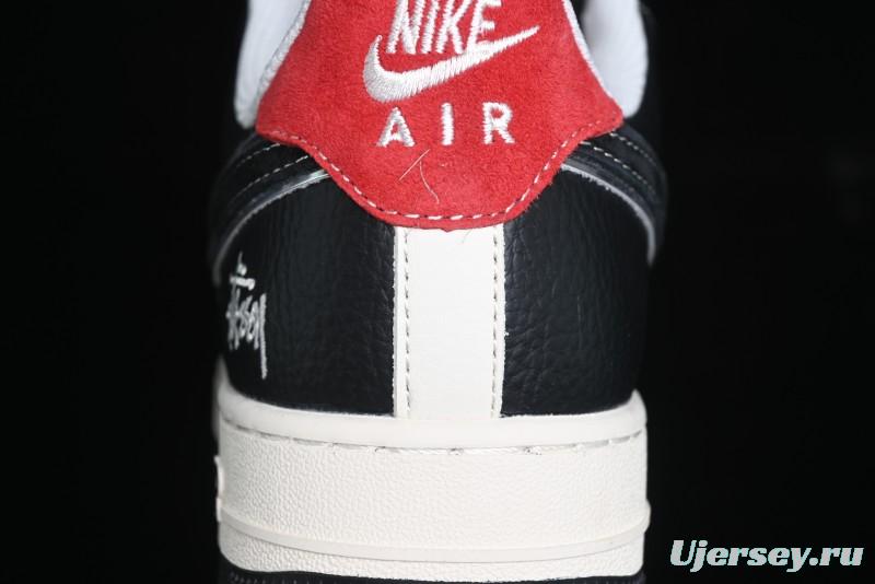 Nike Air Force 1 '07 Low Stussy Collaboration - Beige Black Pattern Red Outsole Low Top Casual Sneakers - XZ6188-339