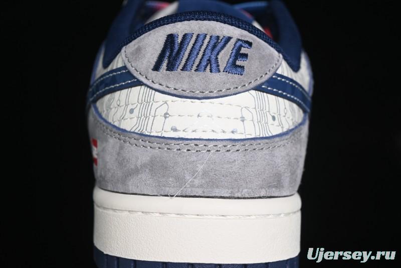 Nike SB Dunk Low Supreme Collaboration - Grey White Dark Blue Swoosh Anniversary High-End Custom Low-Top Casual Skate Shoes - DM6868-005