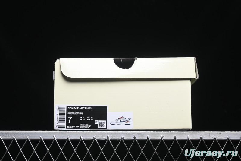 Nike SB Dunk Low Supreme Collaboration - Grey White Dark Blue Swoosh Anniversary High-End Custom Low-Top Casual Skate Shoes - DM6868-005