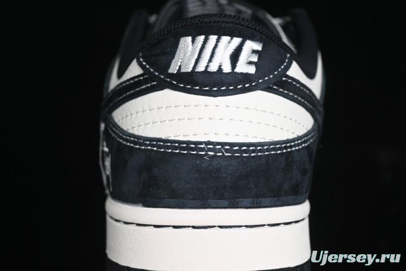 Nike SB Dunk Low Stussy Triple Collaboration - Patchwork Black Swoosh Anniversary Custom Low-Top Casual Skate Shoes - YX5066-222