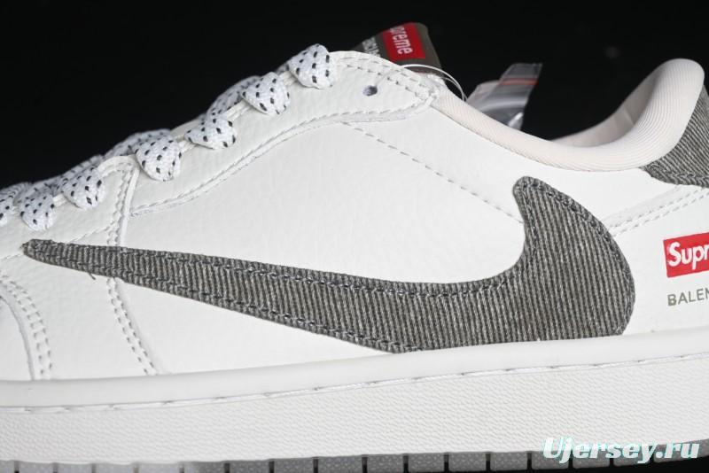 Nike Travis Scott x Fragment Design x Air Jordan 1 Low OG SP AJ1 Supreme Collaboration - Light Beige White Low Top Casual Sneakers - JH6088-609