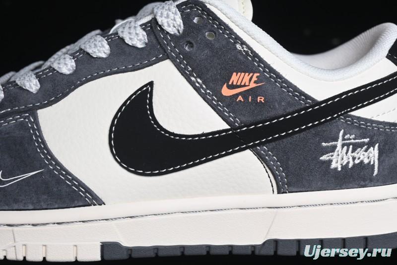 Nike SB Dunk Low Stussy Collaboration Patch Grey Black Black Swoosh Anniversary Custom Low-Top Casual Skate Shoes - MM1089-026