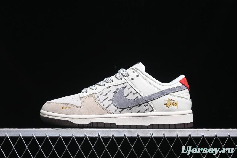 Nike SB Dunk Low Stussy Collaboration - Beige Grey Gold Embroidery Anniversary High-End Custom Low-Top Casual Skate Shoes - XS1086-001