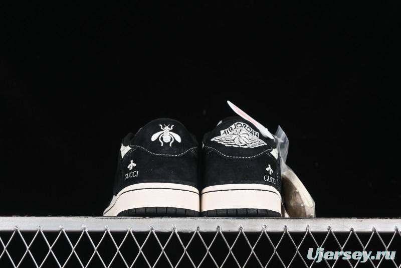 Nike Travis Scott x Fragment Design x Air Jordan 1 Low OG SP AJ1 Gucci Collaboration - Black Dragonfly Low-top Casual Sneakers - SJ2068-139