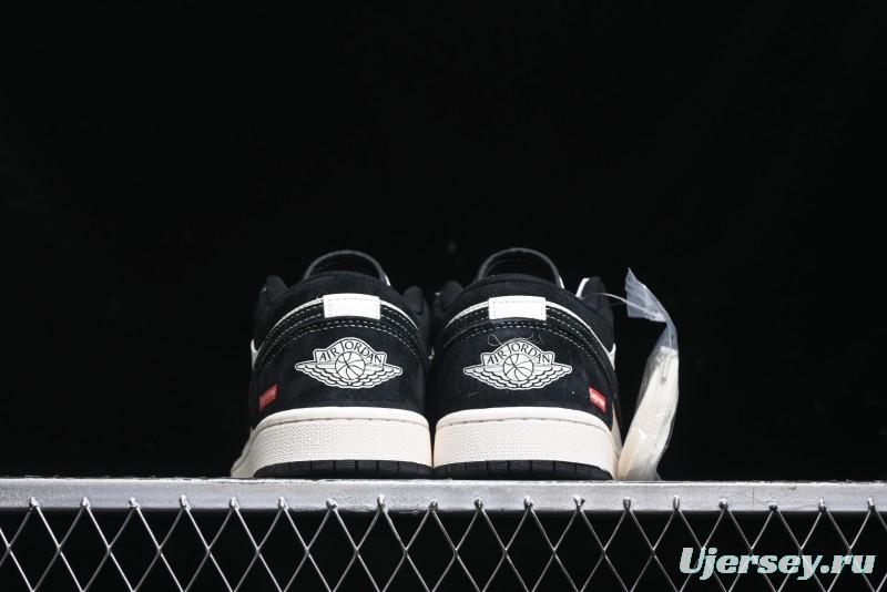 Nike Air Jordan 1 Low AJ1 Supreme Collaboration - Black White Two-Tone Retro Basketball Shoes - SJ9950-021