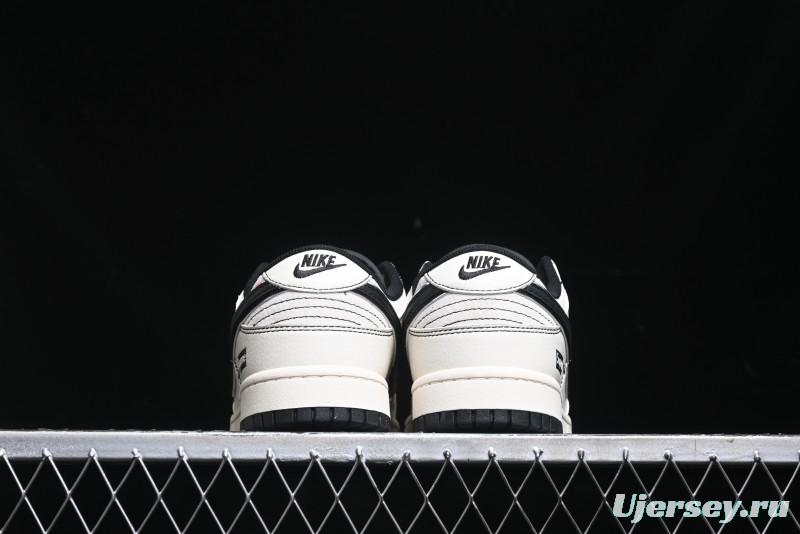 Nike SB Dunk Low Supreme Collaboration - Black Stitch Mini Swoosh Custom Low-Top Casual Skate Shoes - XX3186-302