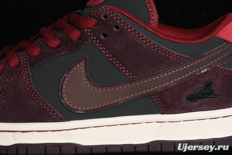 Nike SB Dunk Low Bordeaux Red Skate Shoes Collaboration with Riot Skateshop - FZ1289-200