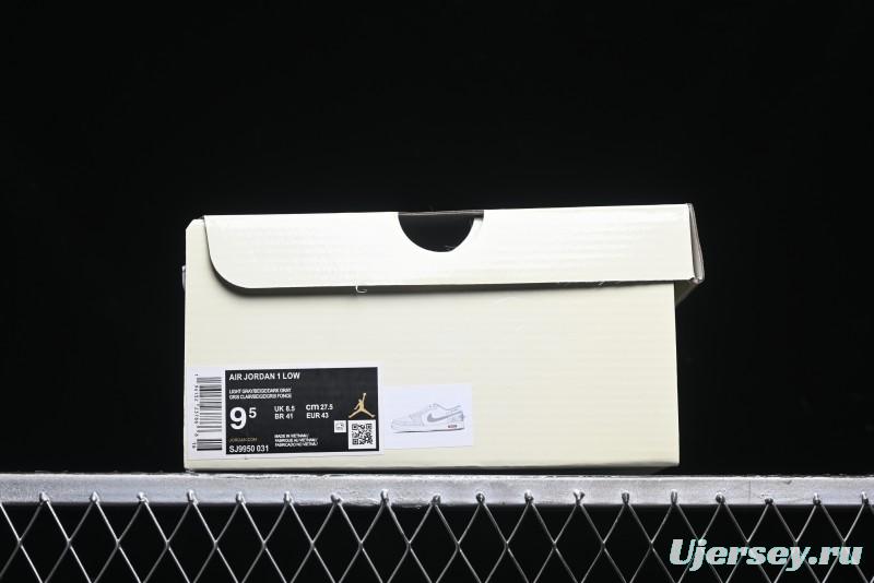 Nike Air Jordan 1 Low Stussy Collaboration - Grey White Dual-Tone Red Tag Retro Basketball Shoes - SJ9950-031