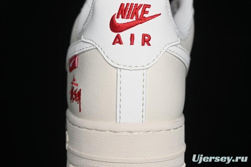 Nike Air Force 1 '07 Low Stussy Collaboration - Double Swoosh Red Tag Low-Top Casual Sneakers - SJ6698-013