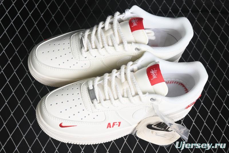 Nike Air Force 1 '07 Low Stussy Collaboration - AF1 White Red Label Low-Top Casual Sneakers - SJ6698-016