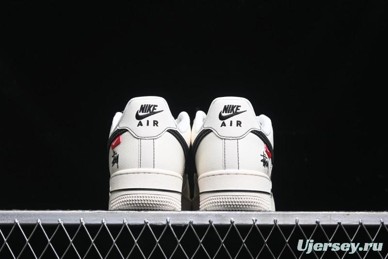 Nike Air Force 1 '07 Low Stussy Collaboration - White Black Swoosh Red Tab Low-Top Casual Sneakers - SJ6698-015