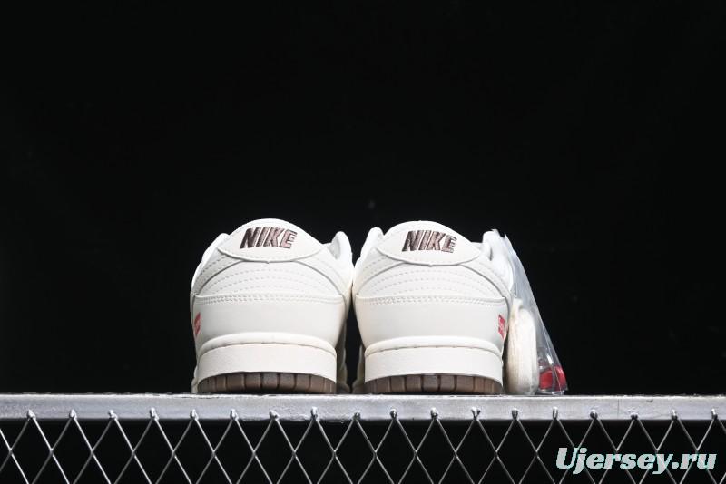 Nike SB Dunk Low Supreme Collaboration - White Brown Split Swoosh Anniversary High-End Custom Low-Top Casual Skate Shoes - BB8675-113