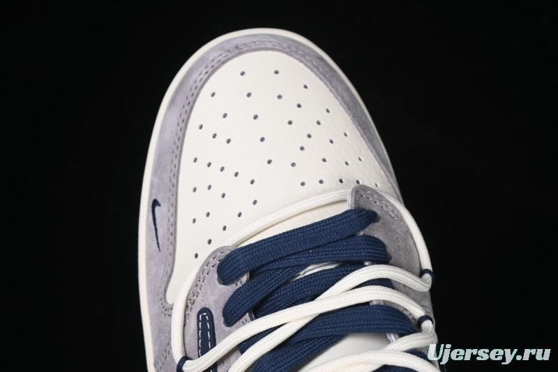 Nike Travis Scott x Fragment Design x Air Jordan 1 Low OG SP AJ1 Stussy Collaboration - Grey Blue Hook Lace Low Top Casual Sneakers - SJ0086-140