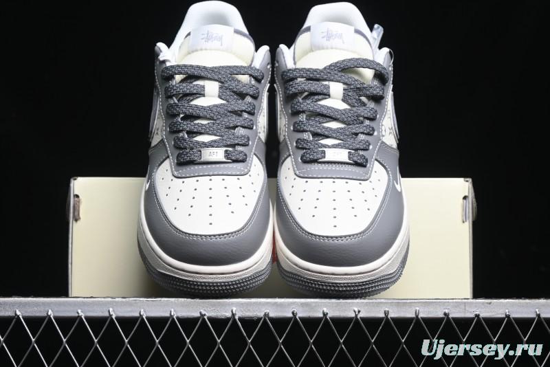 Nike Air Force 1 '07 Low Stussy Collaboration - Beige Grey Red Print Casual Sneakers - XZ6188-338