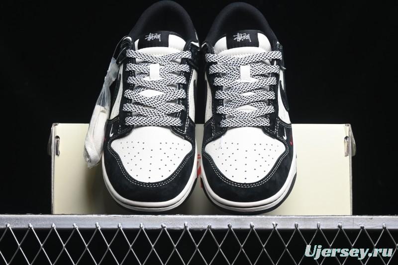 Nike SB Dunk Low Stussy Triple Collaboration - Patchwork Black Swoosh Anniversary Custom Low-Top Casual Skate Shoes - YX5066-222