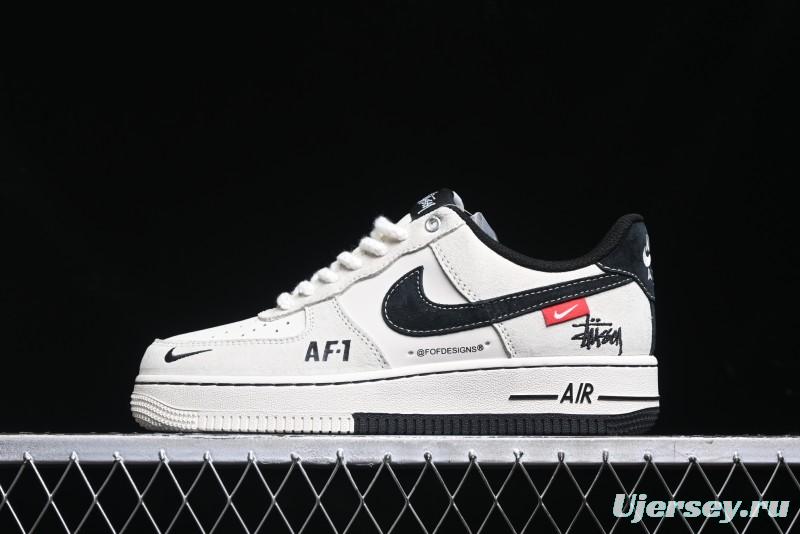 Nike Air Force 1 '07 Low Stussy Collaboration - AF1 Light Grey Red Tag Low-Top Casual Sneakers SJ6698-009