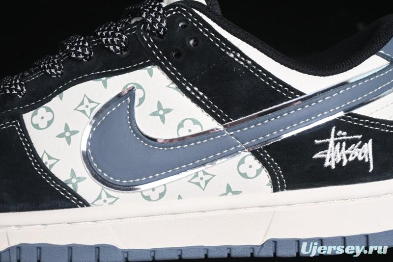 Nike SB Dunk Low Stussy Collaboration - Black White Print Anniversary Custom Low-Top Casual Sneakers - XX3168-212