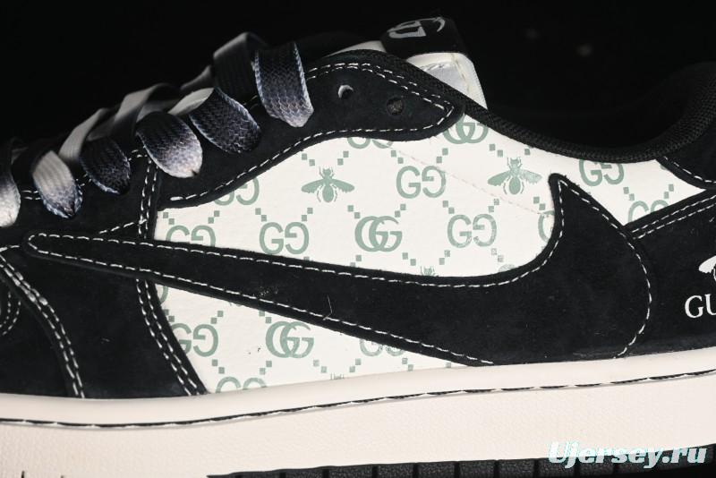 Nike Travis Scott x Fragment Design x Air Jordan 1 Low OG SP AJ1 Gucci Collaboration - Black Dragonfly Low-top Casual Sneakers - SJ2068-139
