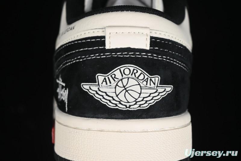 Nike Air Jordan 1 Low AJ1 Stussy Collaboration - Black White Red Label Retro Basketball Shoes - SJ9950-033