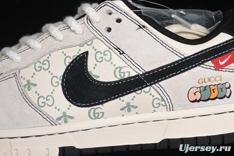 Nike SB Dunk Low Gucci Collaboration - Bumblebee Series Grey Black Hook Anniversary High-End Custom Low-Top Casual Skate Shoes - MM1089-029