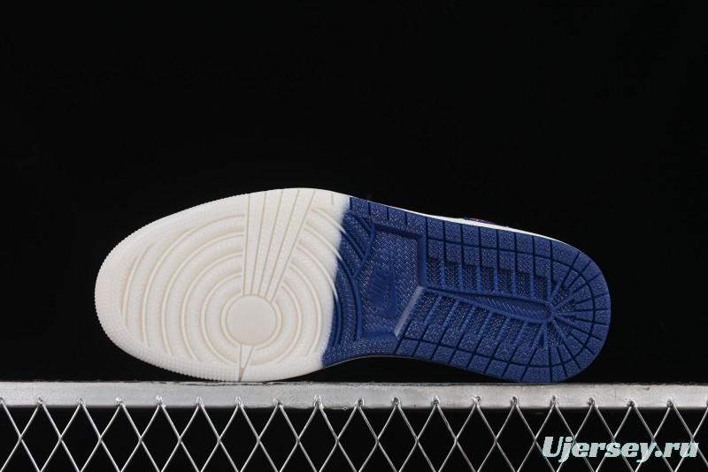 Nike Travis Scott x Fragment Design x Air Jordan 1 Low OG SP AJ1 Supreme Collaboration - Blue White Colorway Low Top Casual Sneakers CH6336-016