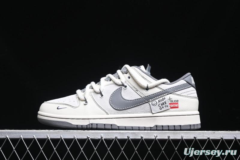 Nike SB Dunk Low Supreme x Stone Island Triple Collaboration - Strap Patch Gray Hook Anniversary High-End Custom Low-Top Casual Skate Shoes - YX5066-203