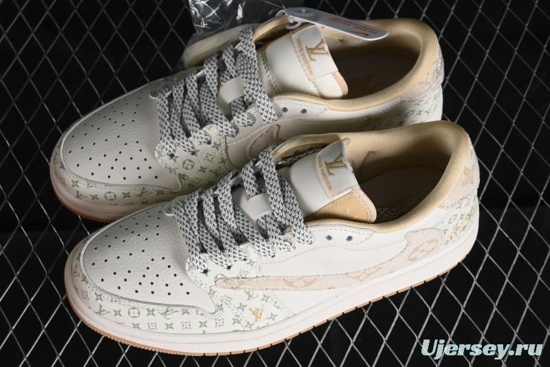 Nike Air Jordan 1 Low OG SP Travis Scott x Fragment Design Retro Sneakers with Reverse Swoosh - SJ2068-006