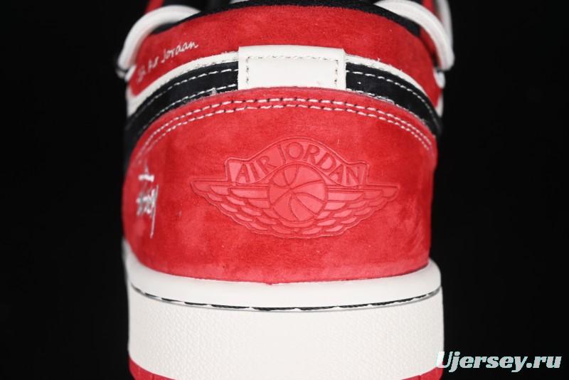 Nike Air Jordan 1 Low Stussy Collaboration - Black Red Custom High-End Retro Basketball Shoes - SJ9950-048