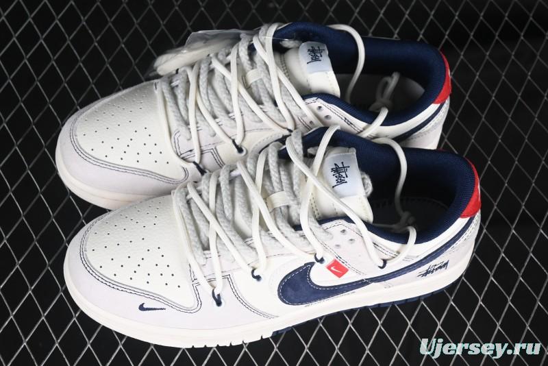 Nike SB Dunk Low Stussy Anniversary Edition High-End Custom Sneakers with Lace-Up Design in Grey White and Navy - YX5066-240