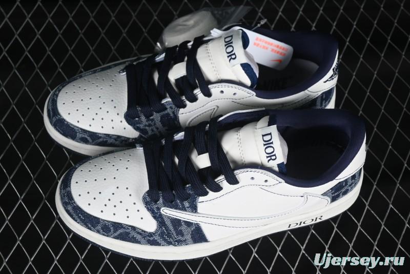 Nike Travis Scott x Fragment Design x Jordan Air Jordan 1 Low OG SP AJ1 Low Top Casual Sneakers in Dior Denim Blue - CH6336-017