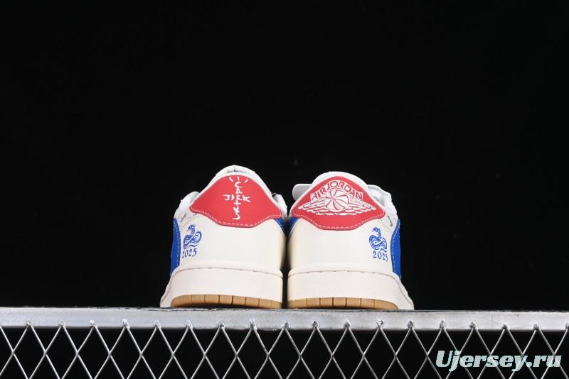 Nike Travis Scott x Fragment Design x Air Jordan 1 Low OG SP AJ1 Snake Year Limited Blue Swoosh Gum Sole Low-top Casual Sneakers - XS3086-011