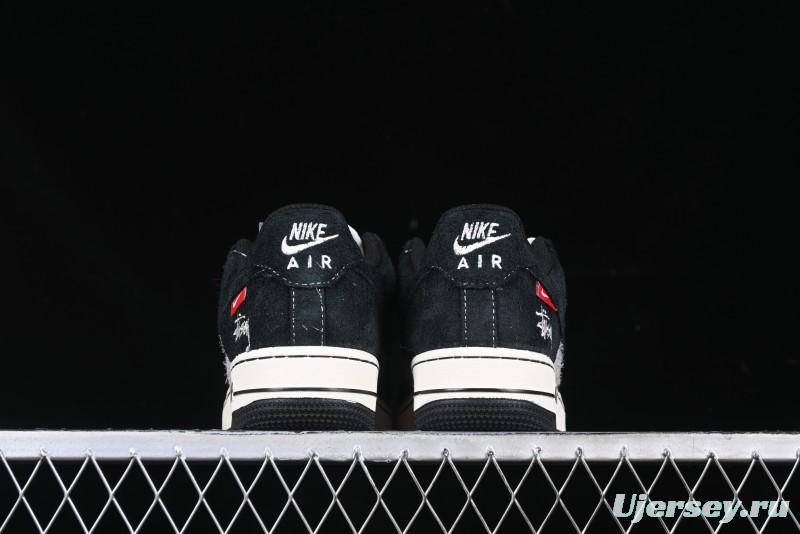 Nike Air Force 1 '07 Low Stussy Collaboration Black Grey Outsole Low-Top Casual Sneakers - SJ6698-017