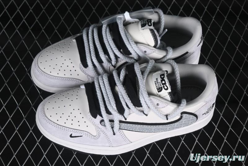 Nike Travis Scott x Fragment Design x Air Jordan 1 Low OG SP AJ1 Snake Year Limited Two-Tone Beige Black Hook Low-Top Culture Casual Sneakers - XX3318-516