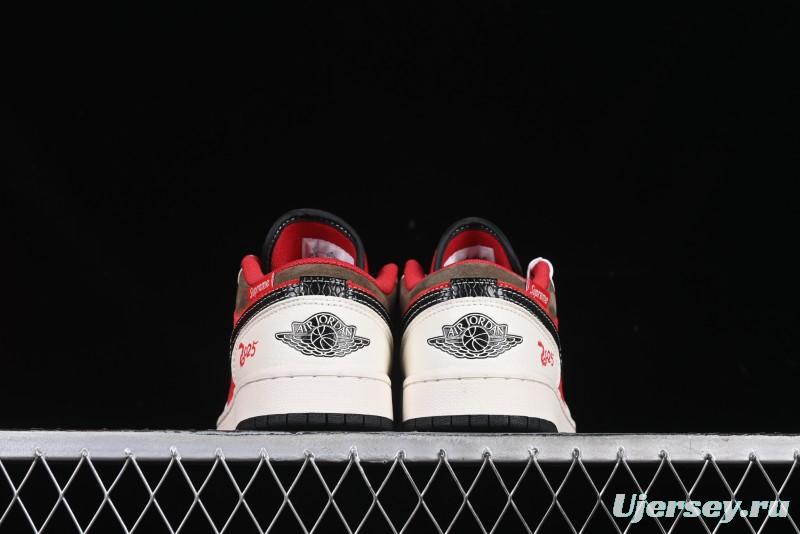 Nike Air Jordan 1 Low Supreme Collaboration Year of the Snake Limited Edition Retro Basketball Shoes - FC1688-203