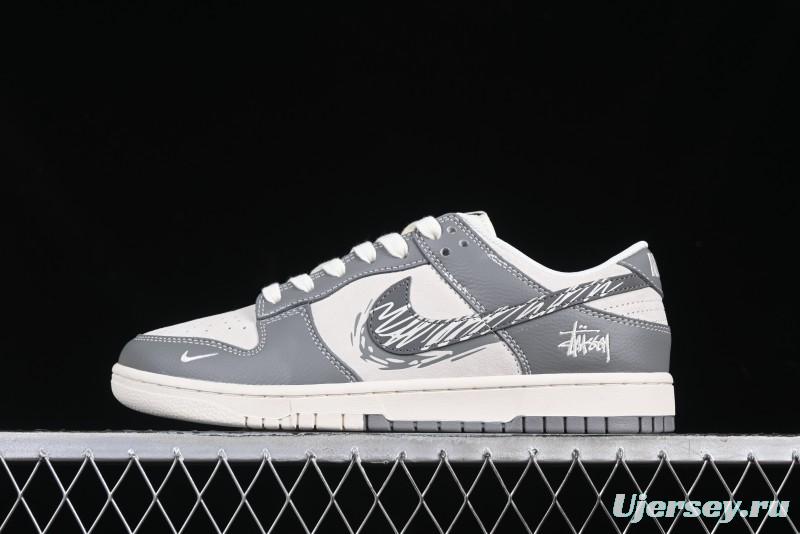 Nike SB Dunk Low Stussy Collaboration Graffiti Grey Check Anniversary Custom Low-Top Casual Skate Shoes - DM6868-024