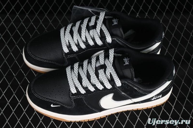Nike SB Dunk Low Stussy Collaboration All Black Gum Sole Anniversary Custom Low-Top Casual Skate Shoes - XX3168-115