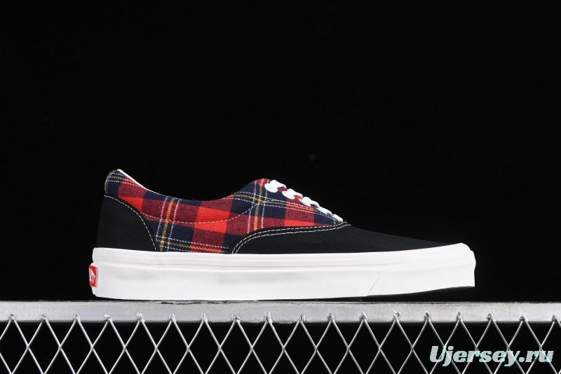 Vans Era Low-Top Skate Shoes with Black Canvas and Red Scottish Plaid Checkered Design - VN0A2RR1QWP