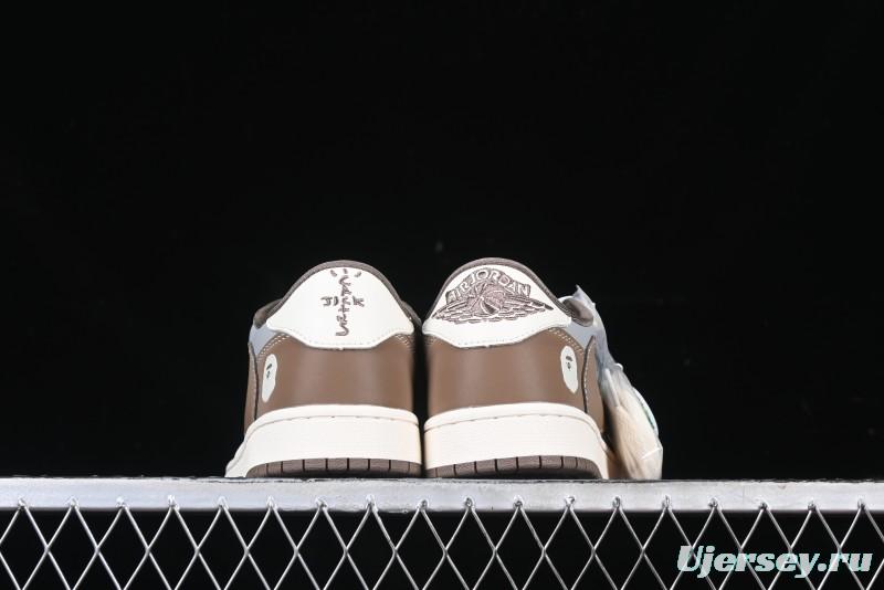 Nike Travis Scott x Fragment Design x Air Jordan 1 Low OG SP AJ1 Bape Collaboration Tea Brown Low-Top Casual Sneakers - BB6511-627