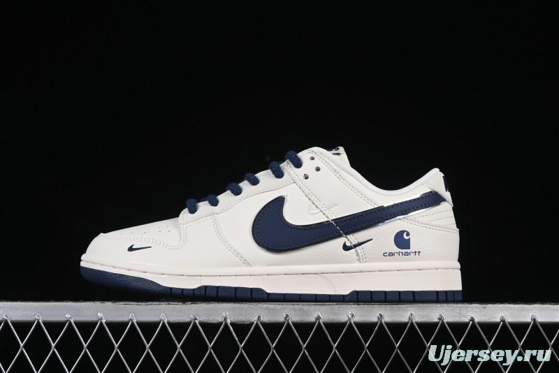 Nike SB Dunk Low Carhartt Collaboration Anniversary Premium Custom Sneakers with White and Blue Swoosh - SJ1089-008