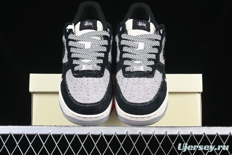 Nike Air Force 1 '07 Low Stussy Collaboration Black Grey Outsole Low-Top Casual Sneakers - SJ6698-017