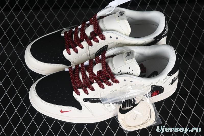 Nike Air Jordan 1 Low OG SP AJ1 Stussy Collaboration Black Swoosh Off-White Low-Top Casual Sneakers - XS6089-511